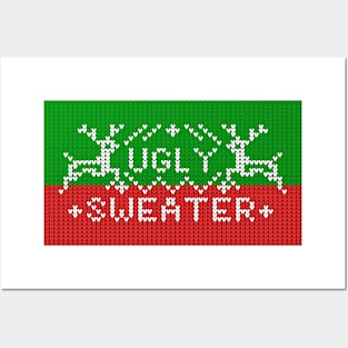 Ugly christmas sweater reindeers red and green Posters and Art